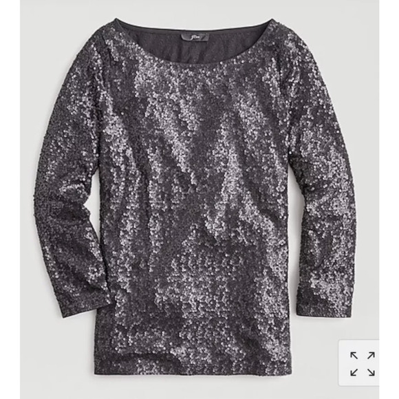 NWT J.Crew Sequined Three-Quarter Sleeve Boat Neck Top AE984 Black Medium Women - Picture 1 of 9